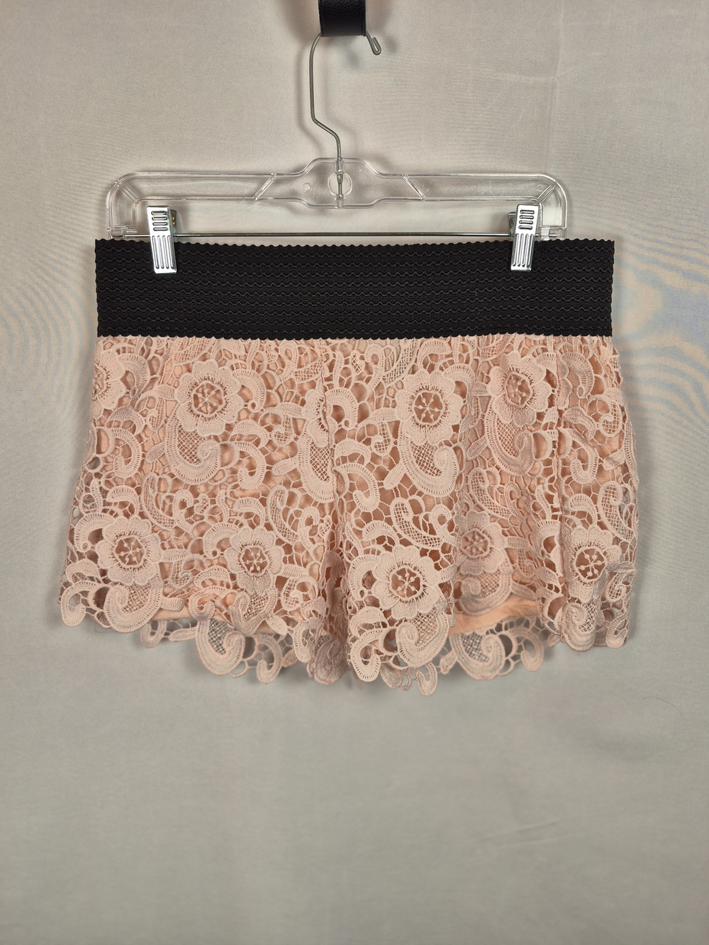 Copper Key Blush Pink Lace Shorts With Black Waistbsnd Size L